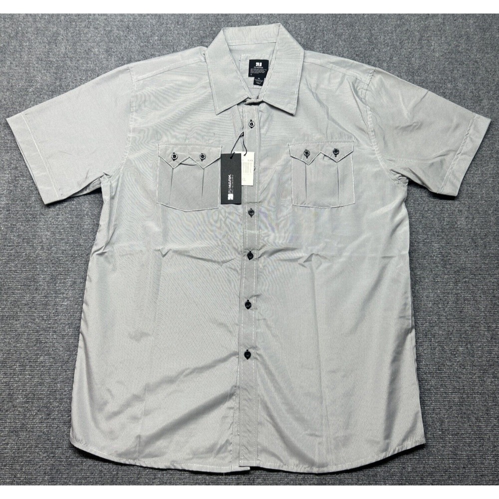 Vintage PJ Mark Shirt Mens XL Black White Striped Short Sleeve Button Up Y2K New